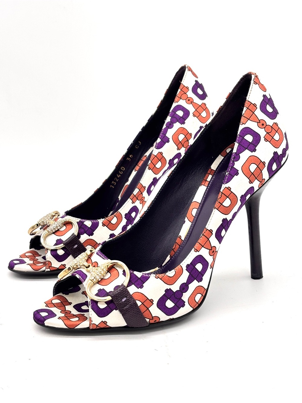 Gucci Purple Orange Crystal Horsebit Pumps Heels